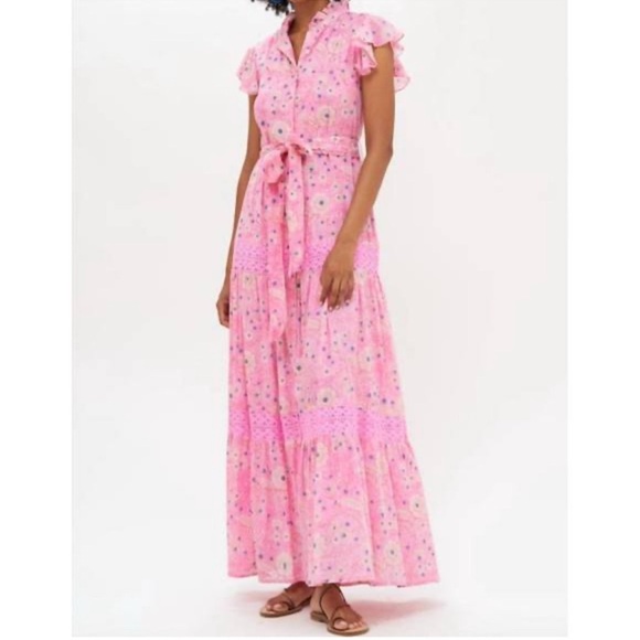 OLIPHANT Dresses & Skirts - ⭐️OLIPHANT ruffle collar button maxi dress in pink Carolina. Size medium!⭐️